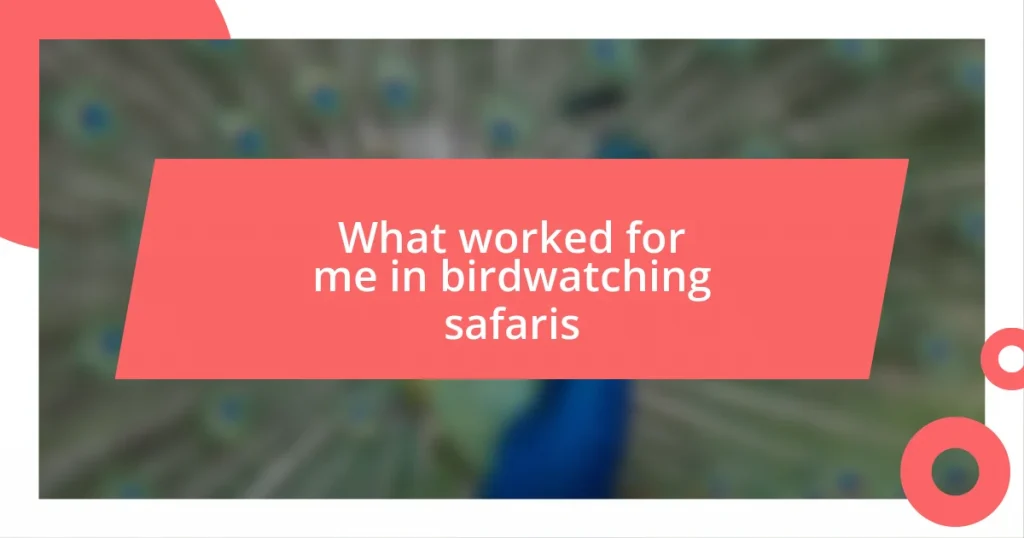 What worked for me in birdwatching safaris